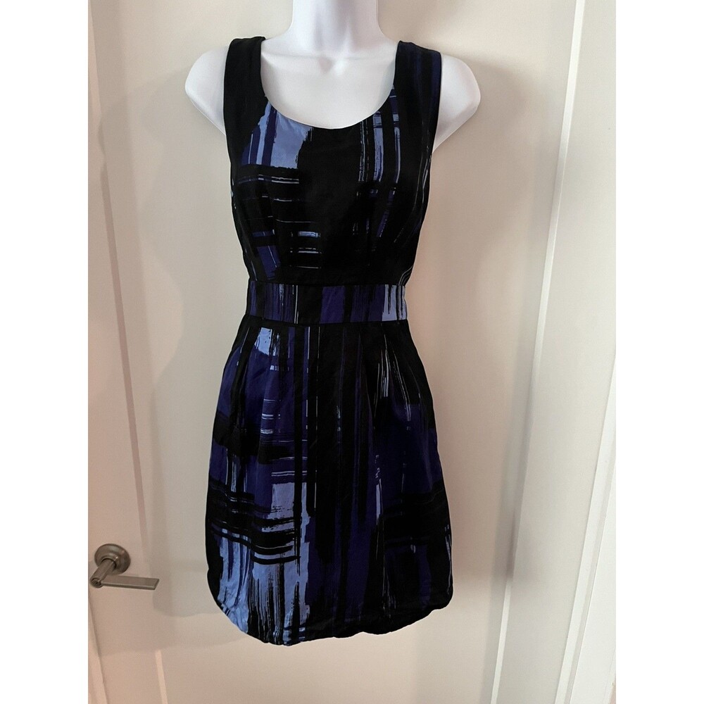 Banana Republic Dress Abstract Color Block  Sleeveless Pockets Fit Flare Size 4